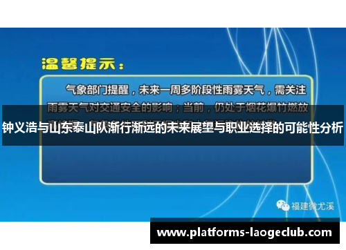 钟义浩与山东泰山队渐行渐远的未来展望与职业选择的可能性分析
