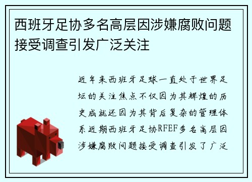 西班牙足协多名高层因涉嫌腐败问题接受调查引发广泛关注